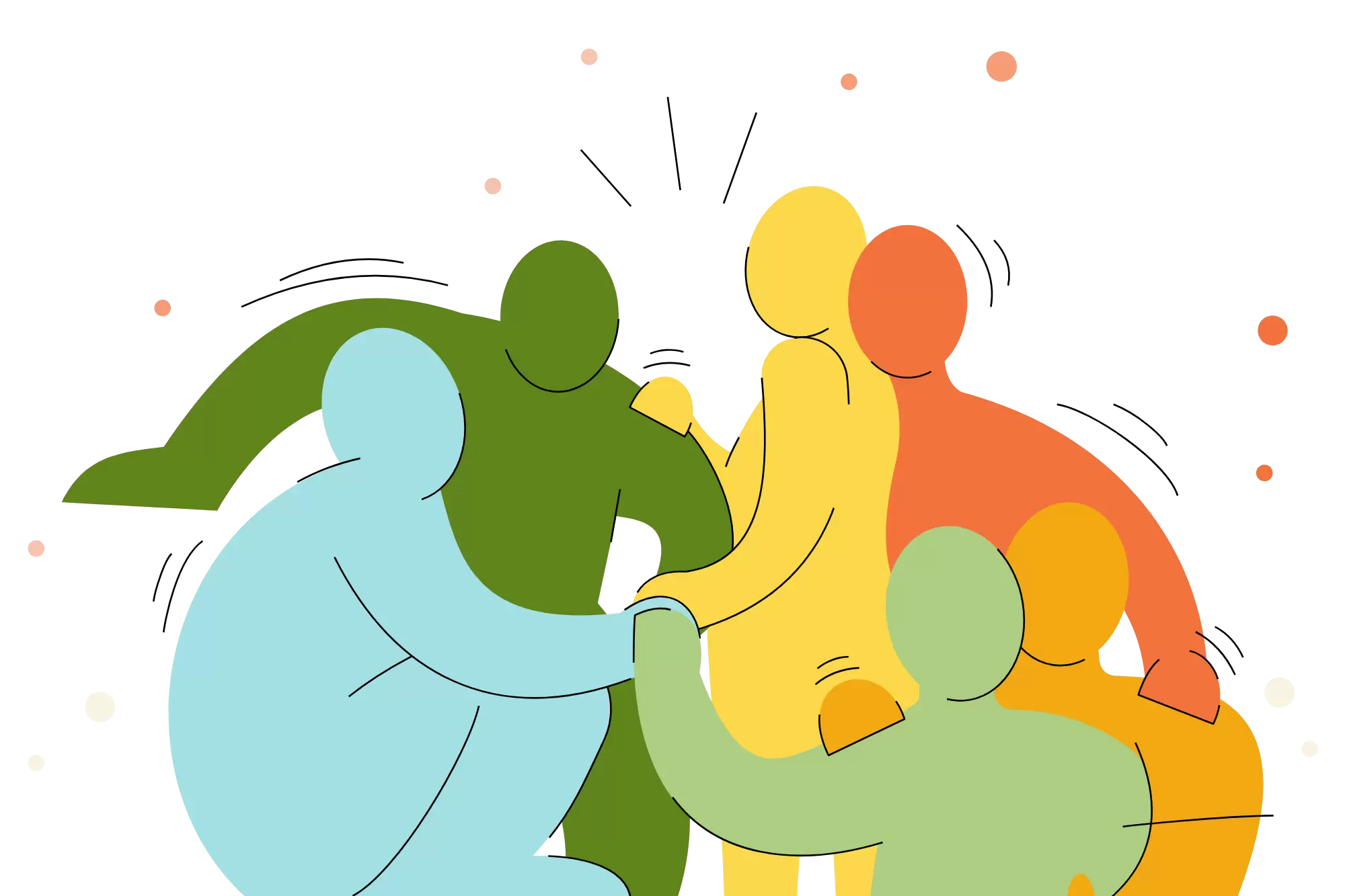 Colorful diverse people embracing